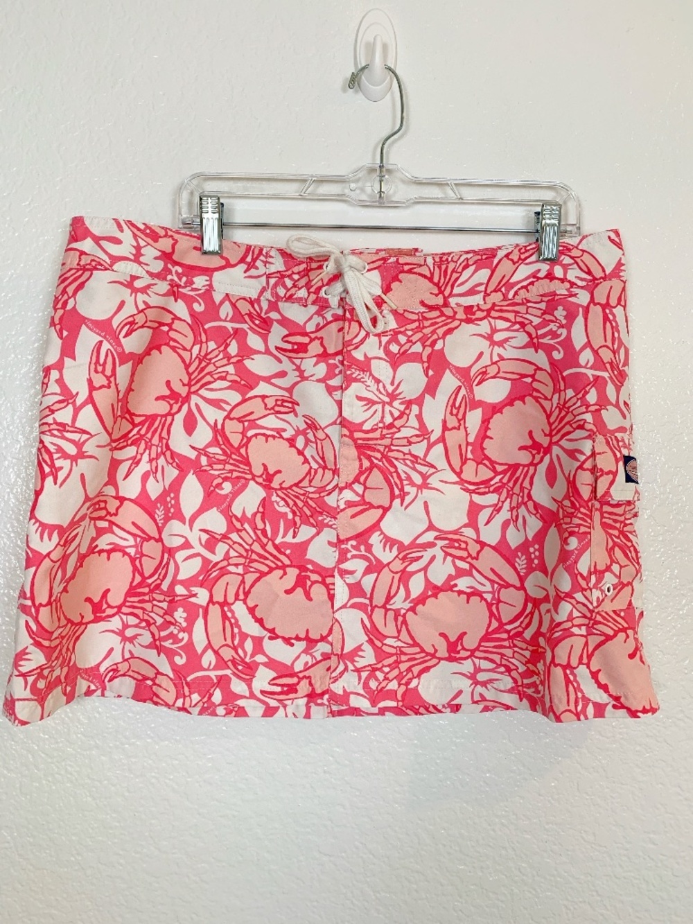 Vineyard Vines Mini Skirt Beach Cover Up Women's 16 Pink White Crab Print Preppy
